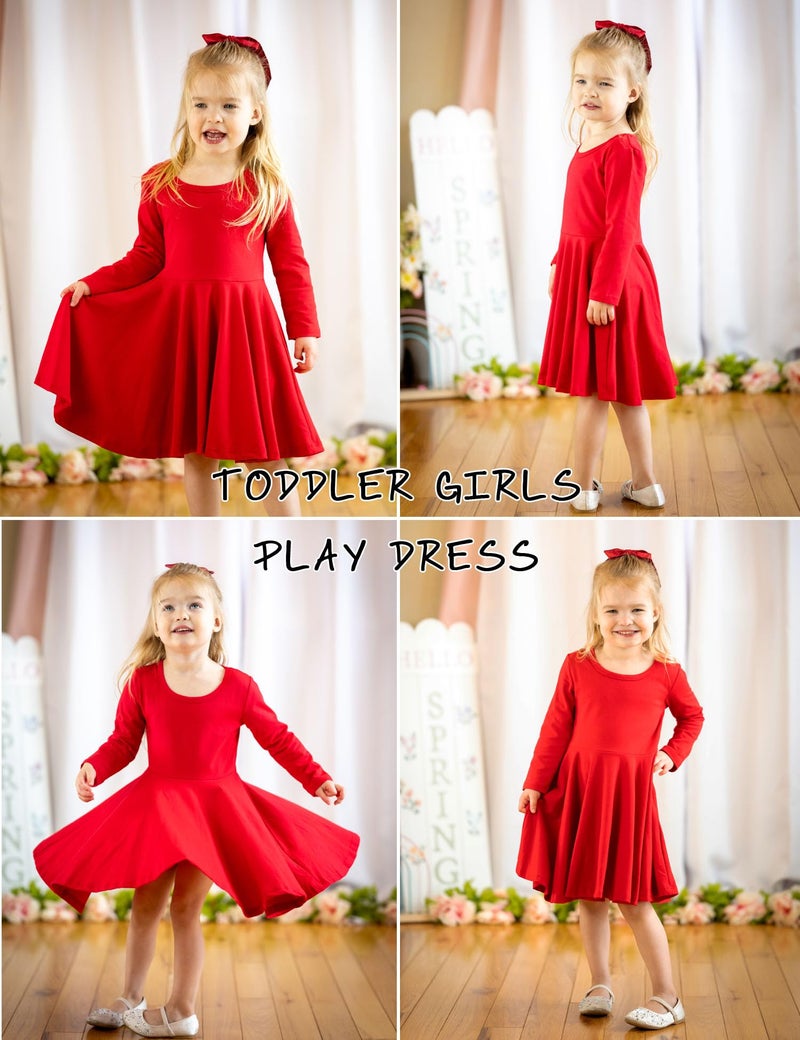 Arshiner Girls' Cotton Long Sleeve Twirly Skater Party Dress, Red, 10 Years - Image 3
